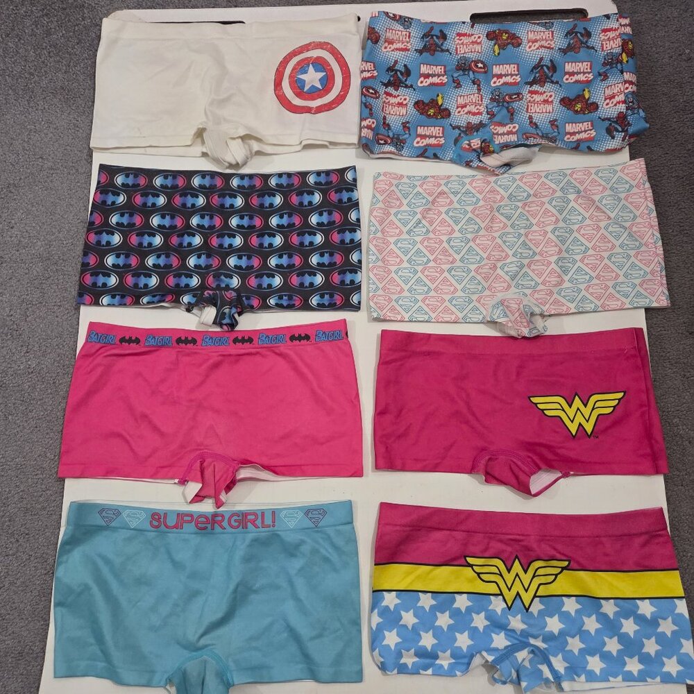 Marvel and DC comics girls short underwear, size girls XL 14/16